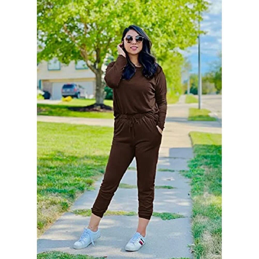 Women's 2-Piece Lounge Set Long Sleeve Top High Waist Jogger Pants
